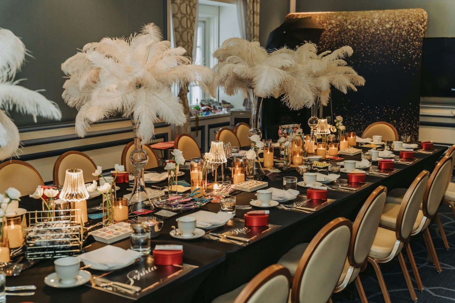 A candlelit dining table